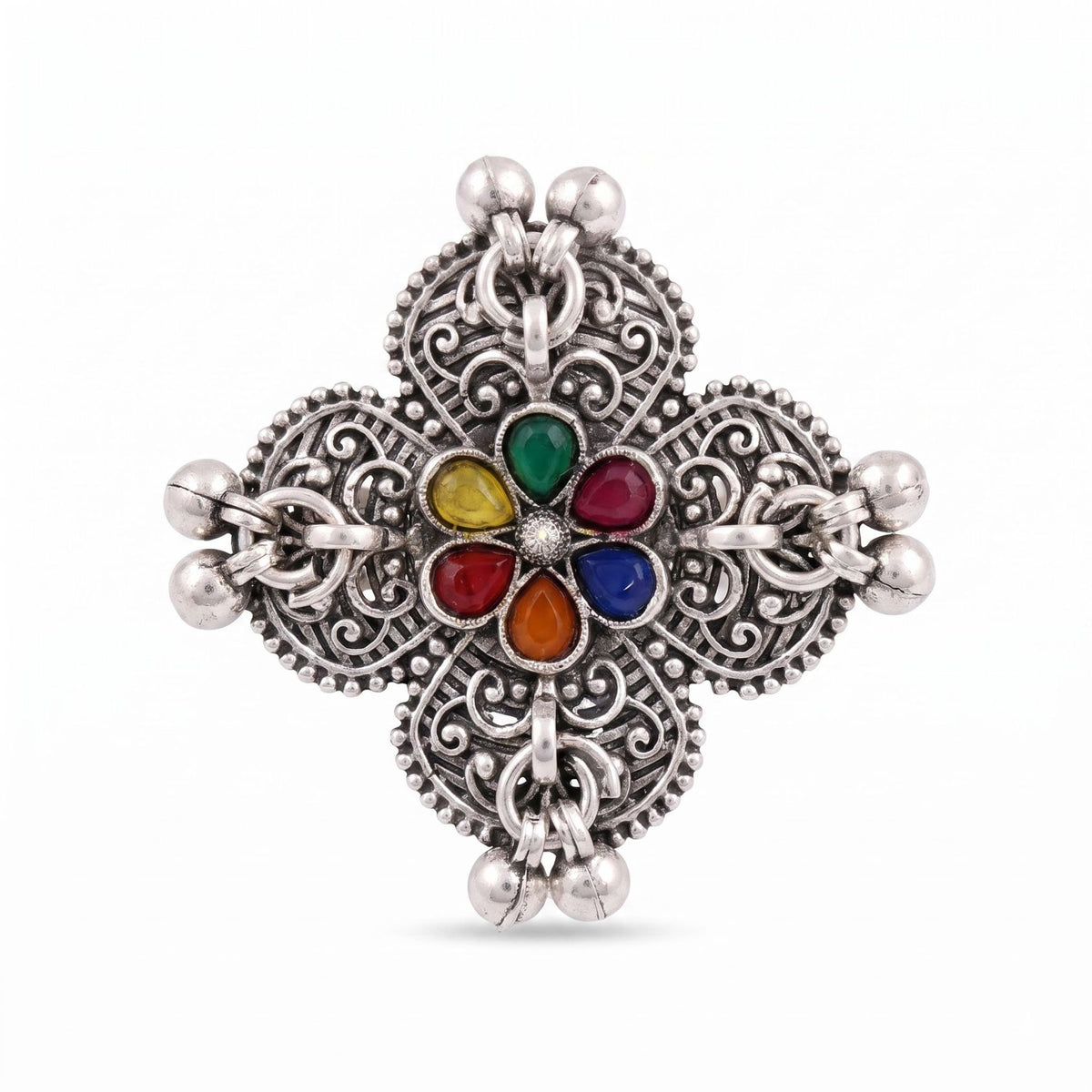 Navratri Multicolour Floral Oxidised Statement Ring - view 2