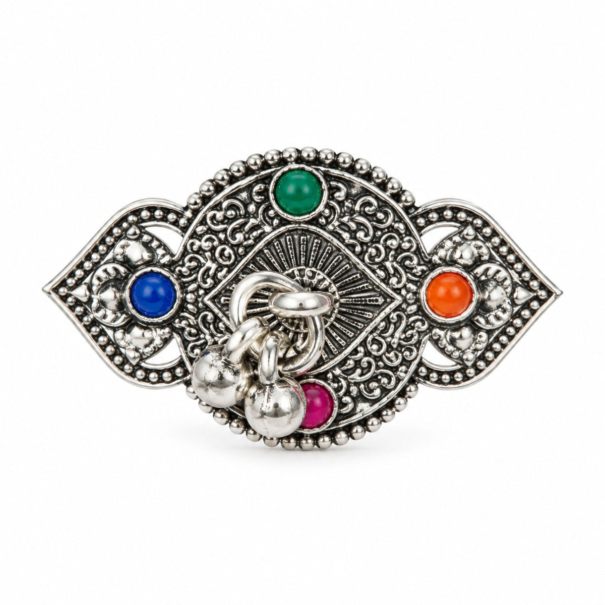 Navratri Multicolour Paisley Oxidised Ring - view 2