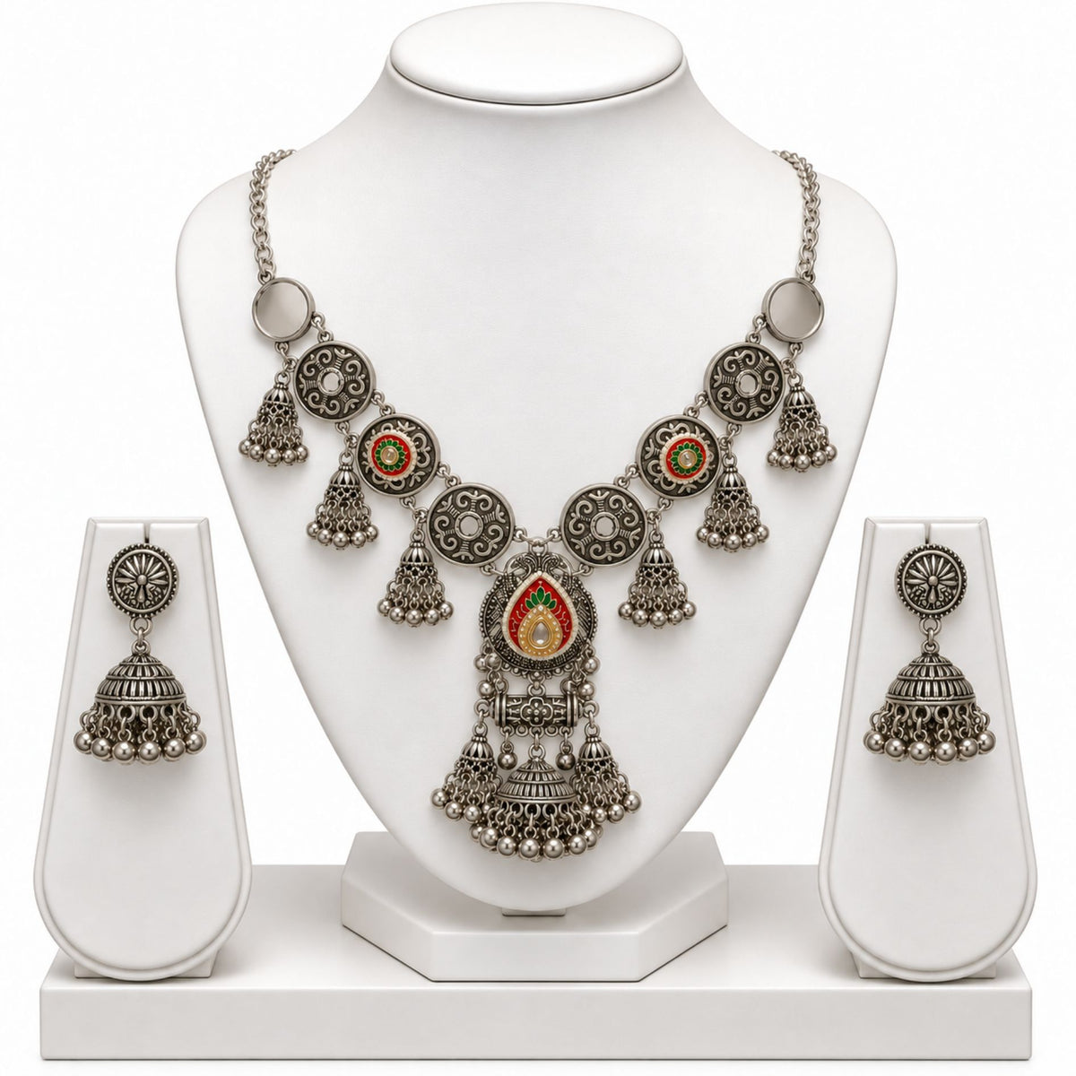 Navratri Multicolour Jhumka Oxidised Choker Set - view 2