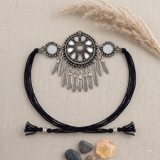 Phool Mandal Black Dori Oxidised Necklace - view 2