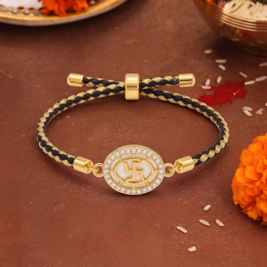 Swastik Halo Bracelet Rakhi Black Gold