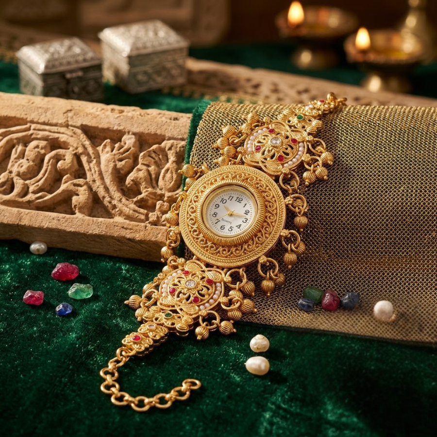 Rajwadi Phool Ghughri Antique Gold Watch - image 2