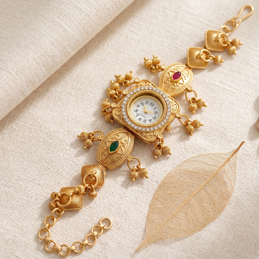 Meena Dholki Ghughri Antique Gold Watch - image 2