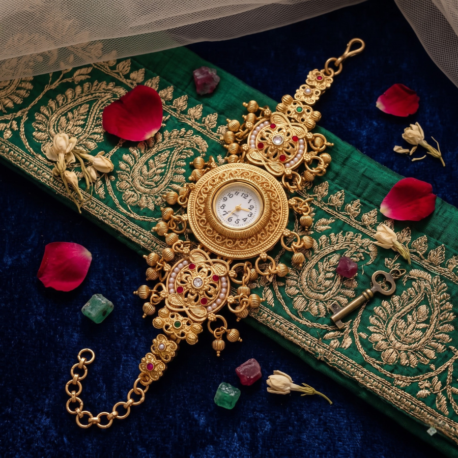 Rajwadi Phool Jhumar Antique Gold Watch - image 3