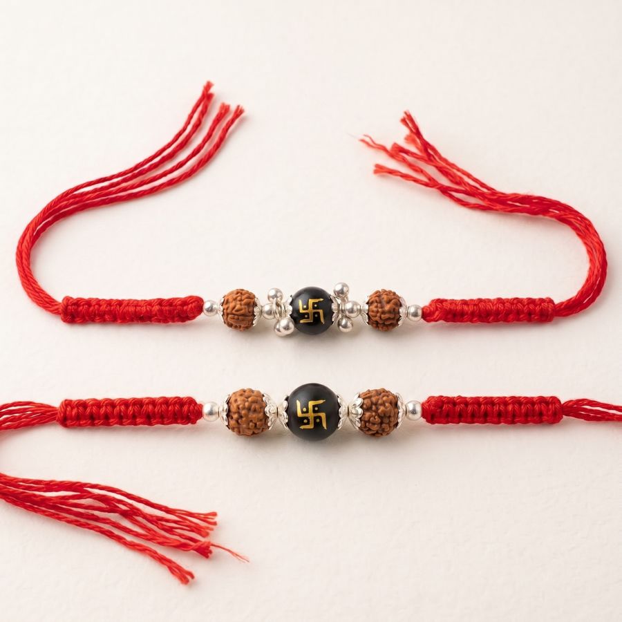 Divine Swastik & Rudraksha Rakhi Combo Set of 2