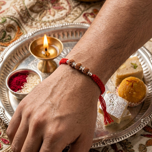 925 Silver Triple Rudraksha Sacred Rakhi