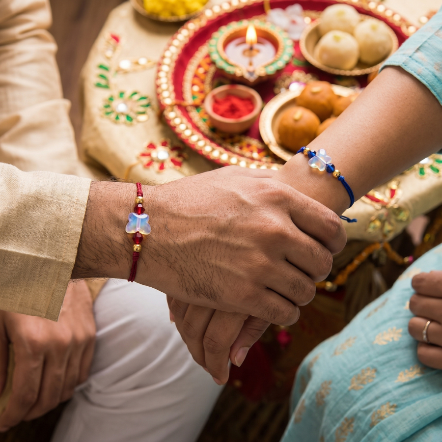 Red - Blue Blossom Rakhi Set of 2