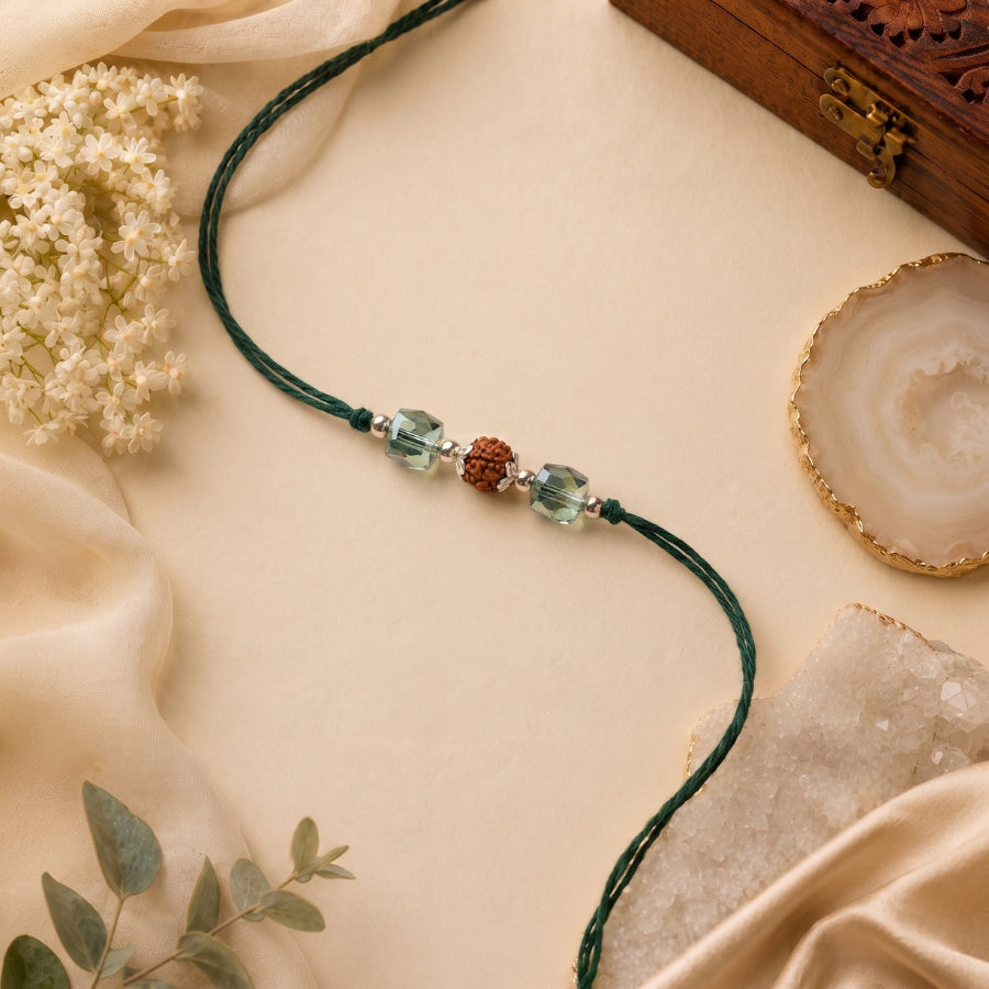 Green Crystal Rudraksha Rakhi
