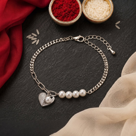 Silver Heart Pearl Rakhi