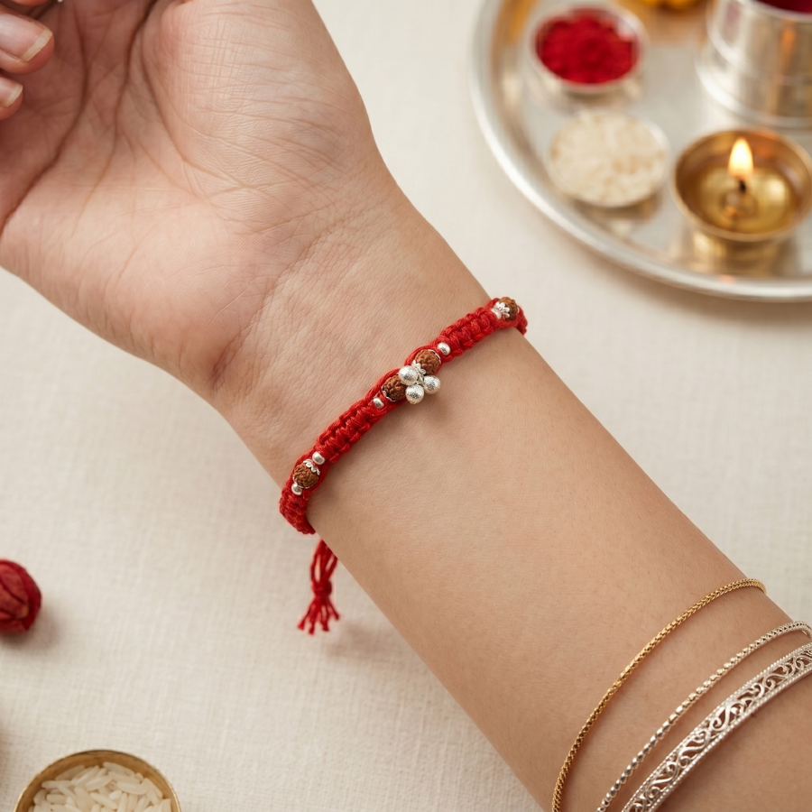 Rudraksha Silver Flower Rakhi