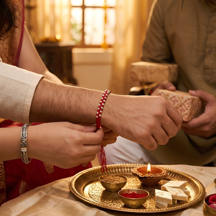 Silver Bead Thread Rakhi
