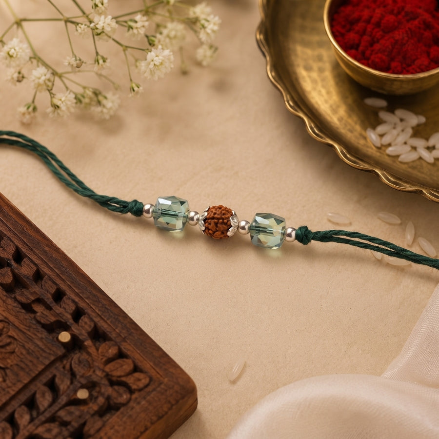 Green Crystal Rudraksha Rakhi