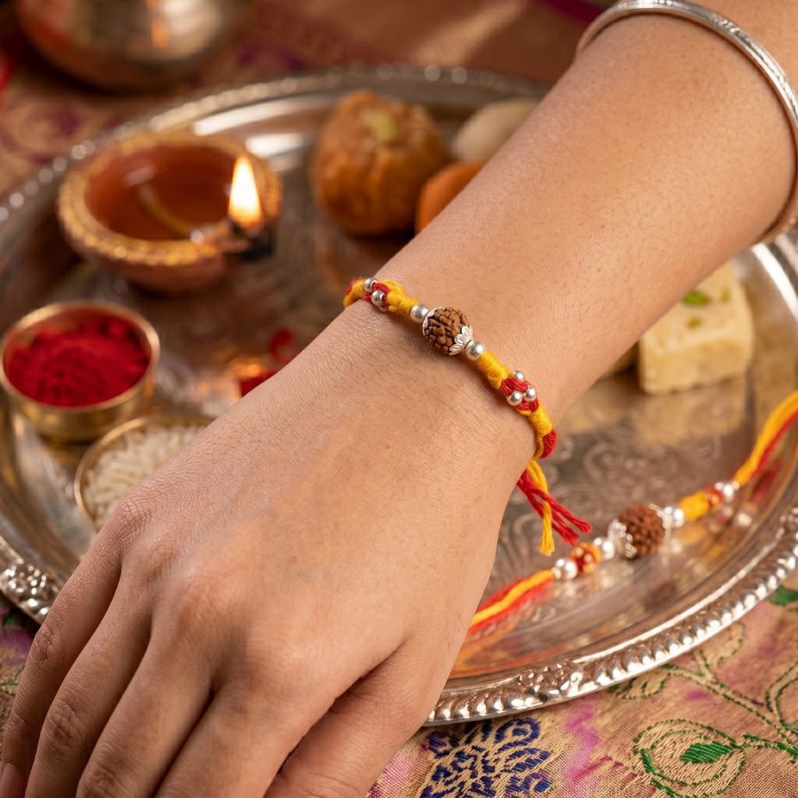 Sacred Rudraksha Silver Bead Rakhi
