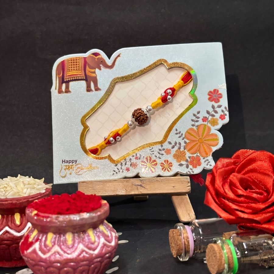 Sacred Rudraksha Silver Bead Rakhi