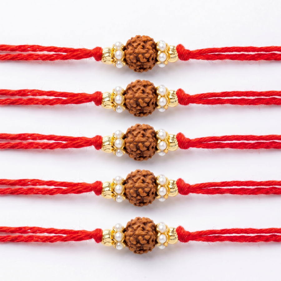 Pearl Rudraksha Rakhi Combo (Set of 5)