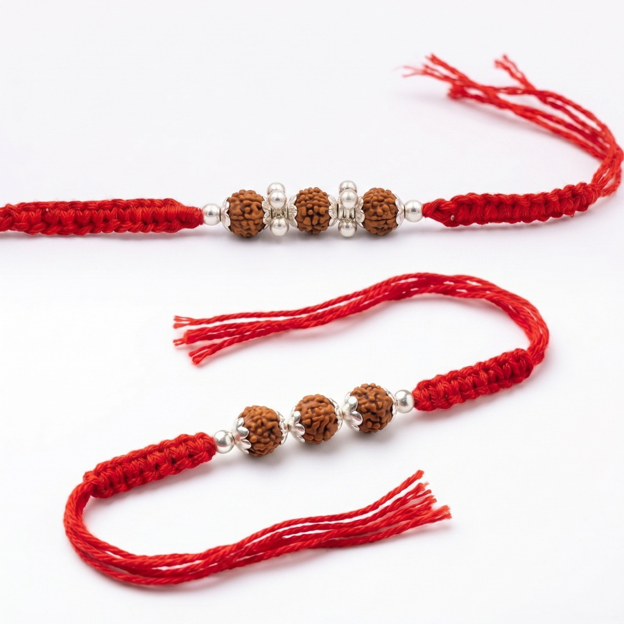 Triple Rudraksha Rakhi Combo Set of 2