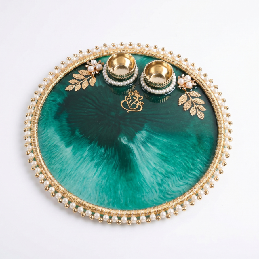 Emerald Pearl Ganesha Resin Thali