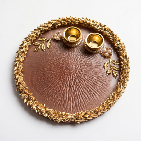 Mocha Bronze Leaf Resin Pooja Thali