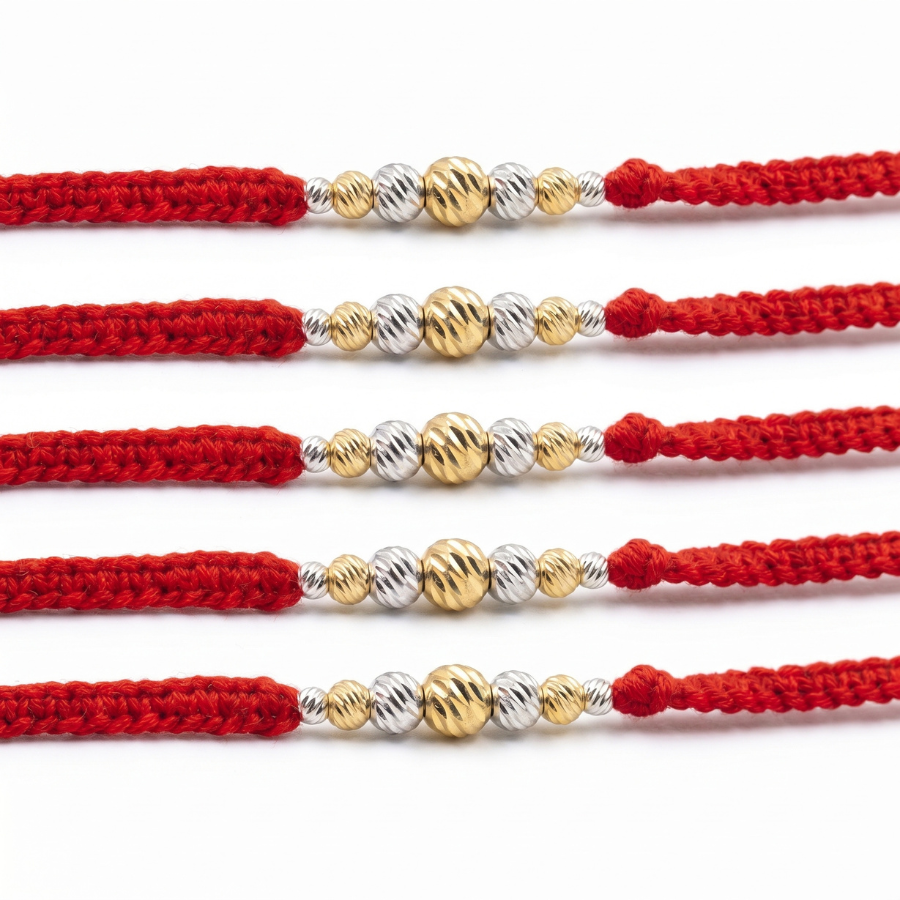 Golden Silver Bead Rakhi Combo (Set of 5)