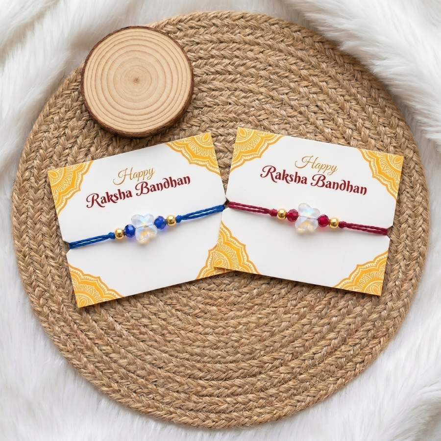 Red - Blue Blossom Rakhi Set of 2