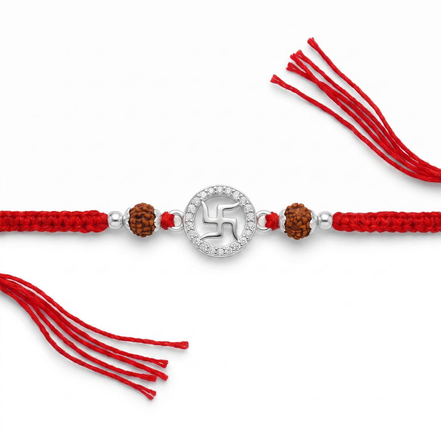 925 Silver Swastik Rudraksha Rakhi
