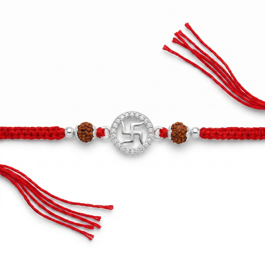 925 Silver Swastik Rudraksha Rakhi