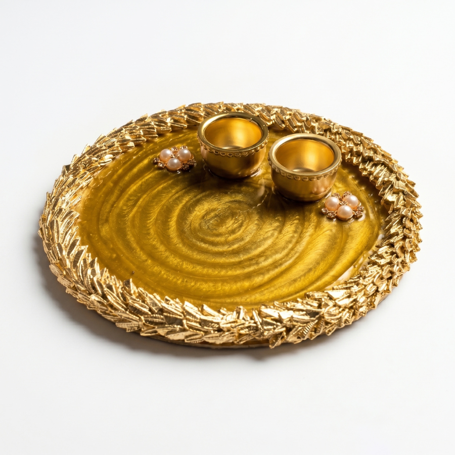 Imperial Gold Swirl Resin Pooja Thali