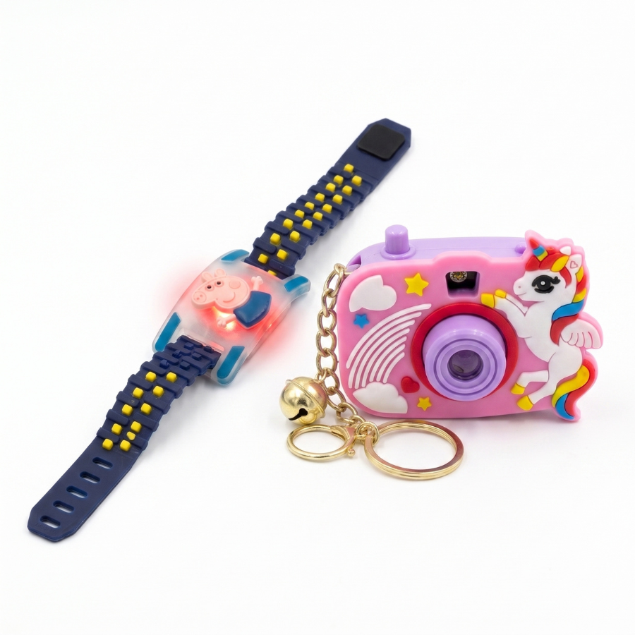 Peppa LED Kids Rakhi Band & Surprise Camera Keychain Gift Set