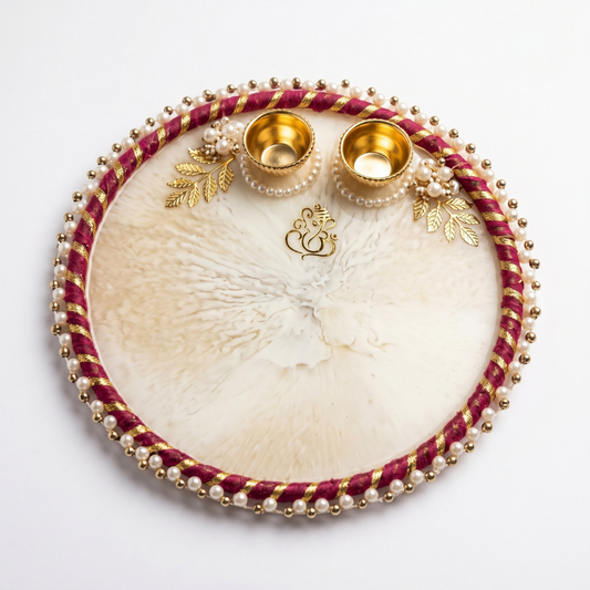 Ivory Marble Ganesha Resin Pooja Thali