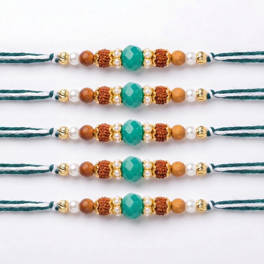 Emerald Rudraksha Rakhi Combo (Set of 5)