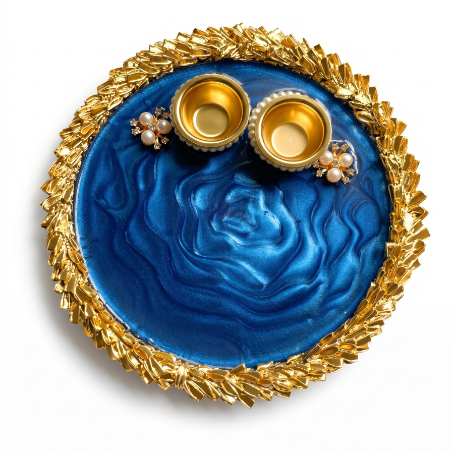 Sapphire Ocean Marble Resin Pooja Thali