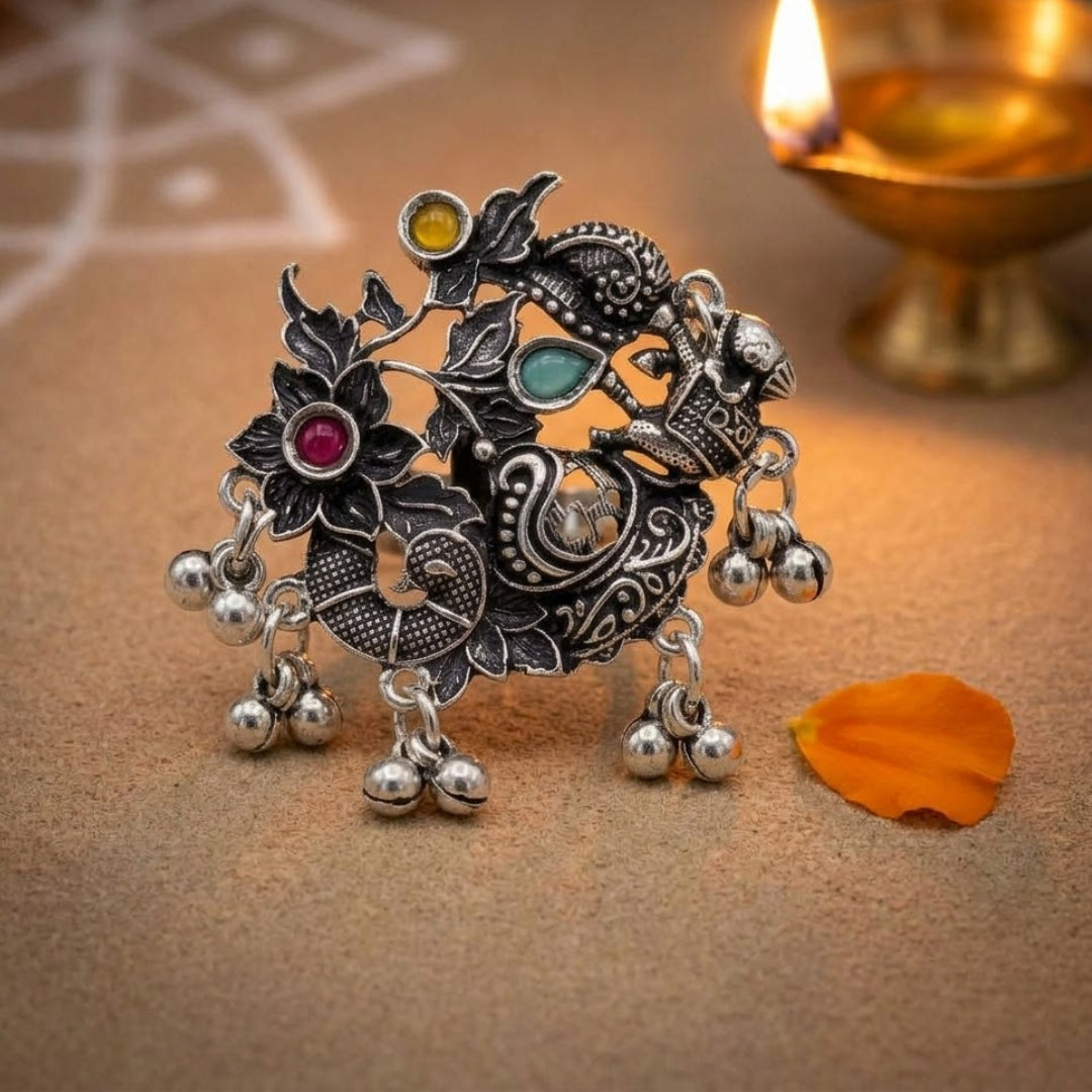 Mor Phool Oxidised Statement Ring