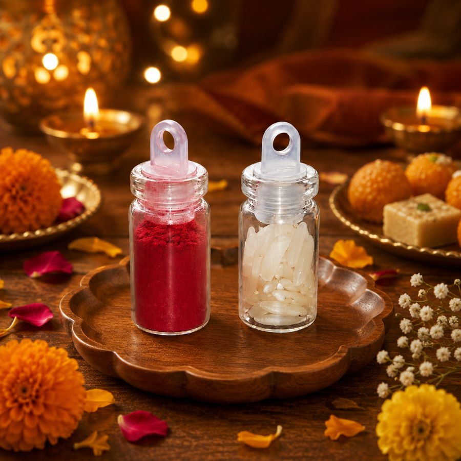 Premium Roli Chawal Bottle Set for Raksha Bandhan