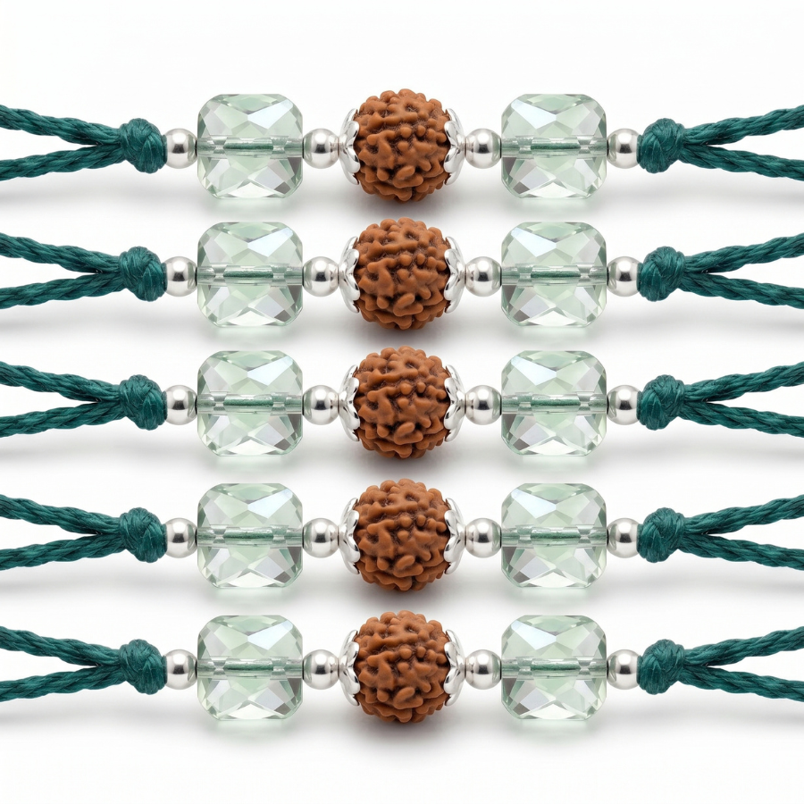 Mint Crystal Rudraksha Rakhi Combo (Set of 5)