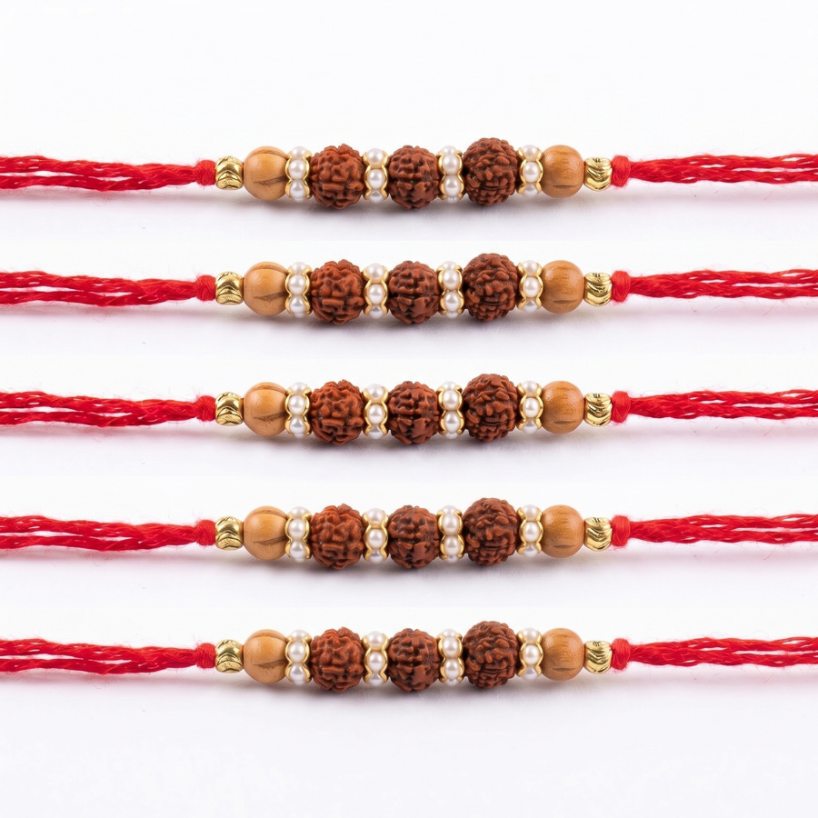Sacred Rudraksha Pearl Rakhi Combo (Set of 5)