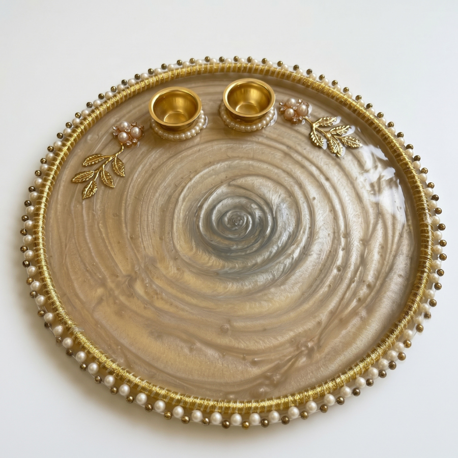 Champagne Swirl Resin Pooja Thali