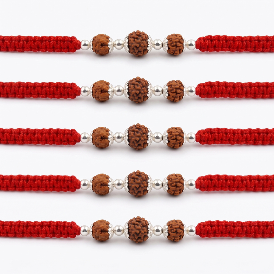 Triple Rudraksha Rakhi Combo (Set of 5)