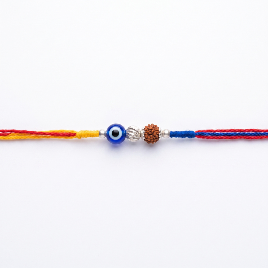925 Silver Evil Eye Rudraksha Rakhi