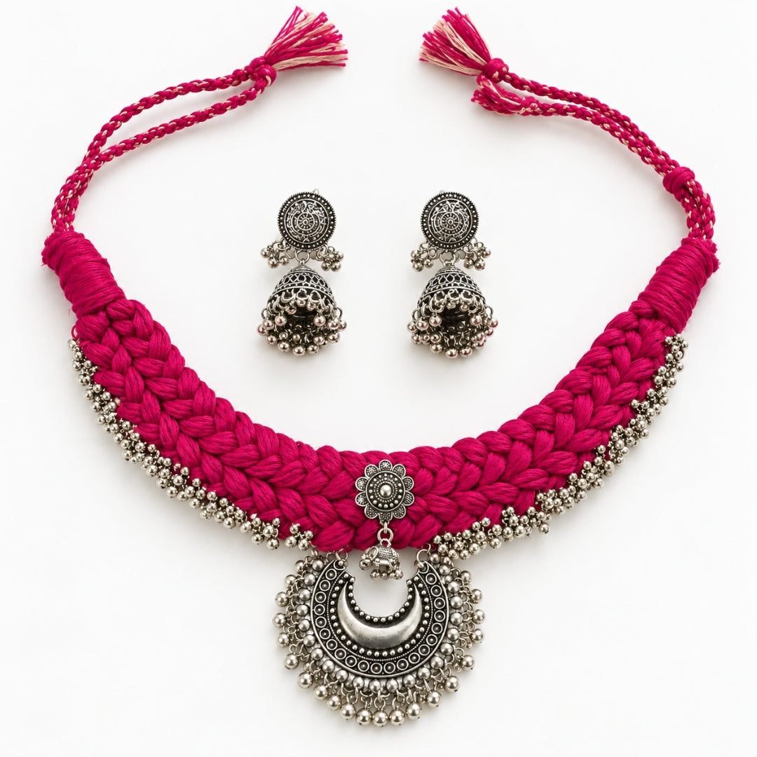 Gulabi Chand Dori Oxidised Necklace Set