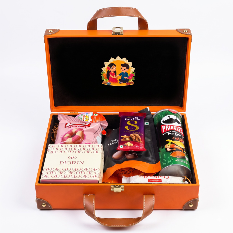 Premium Raksha Bandhan Gift Hamper with Rakhi, Chocolates & Snacks
