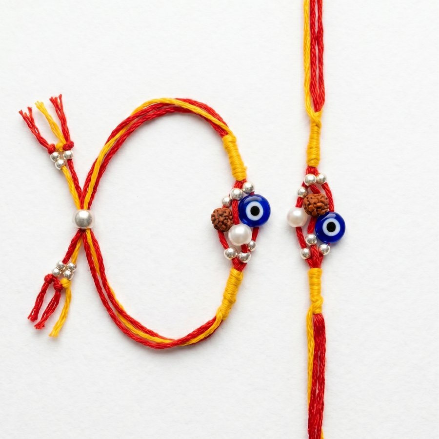 Evil Eye Rudraksha Rakhi Combo Set of 2