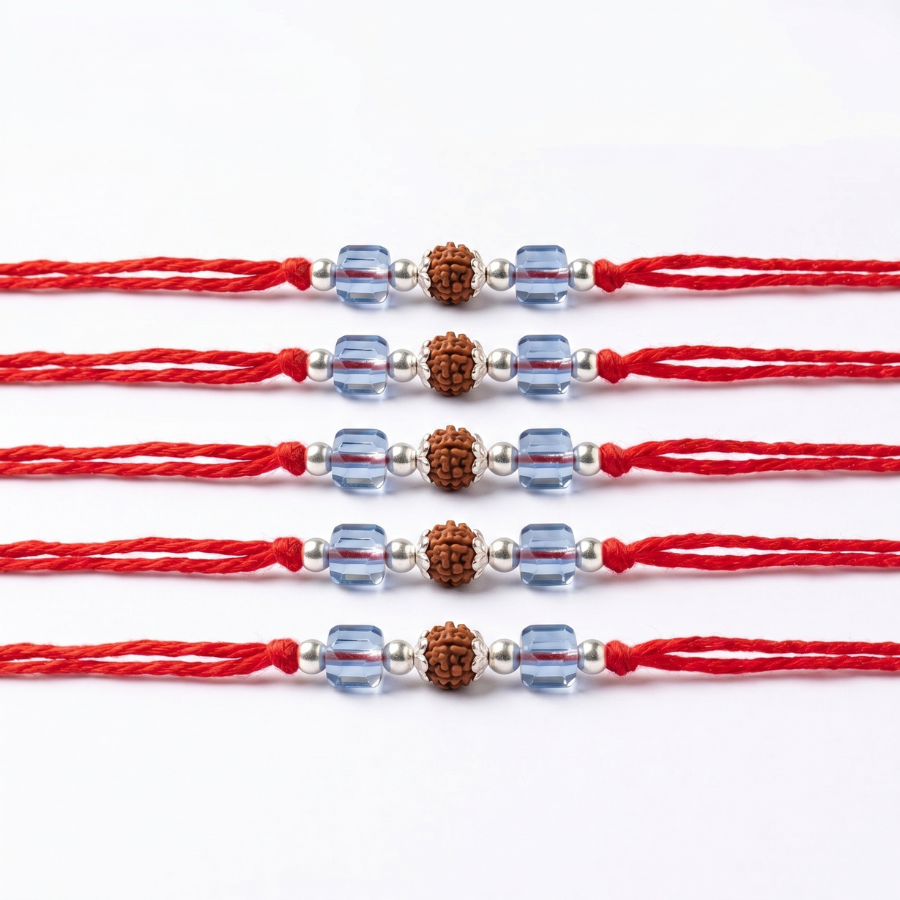 Sky Crystal Rudraksha Rakhi Combo (Set of 5)