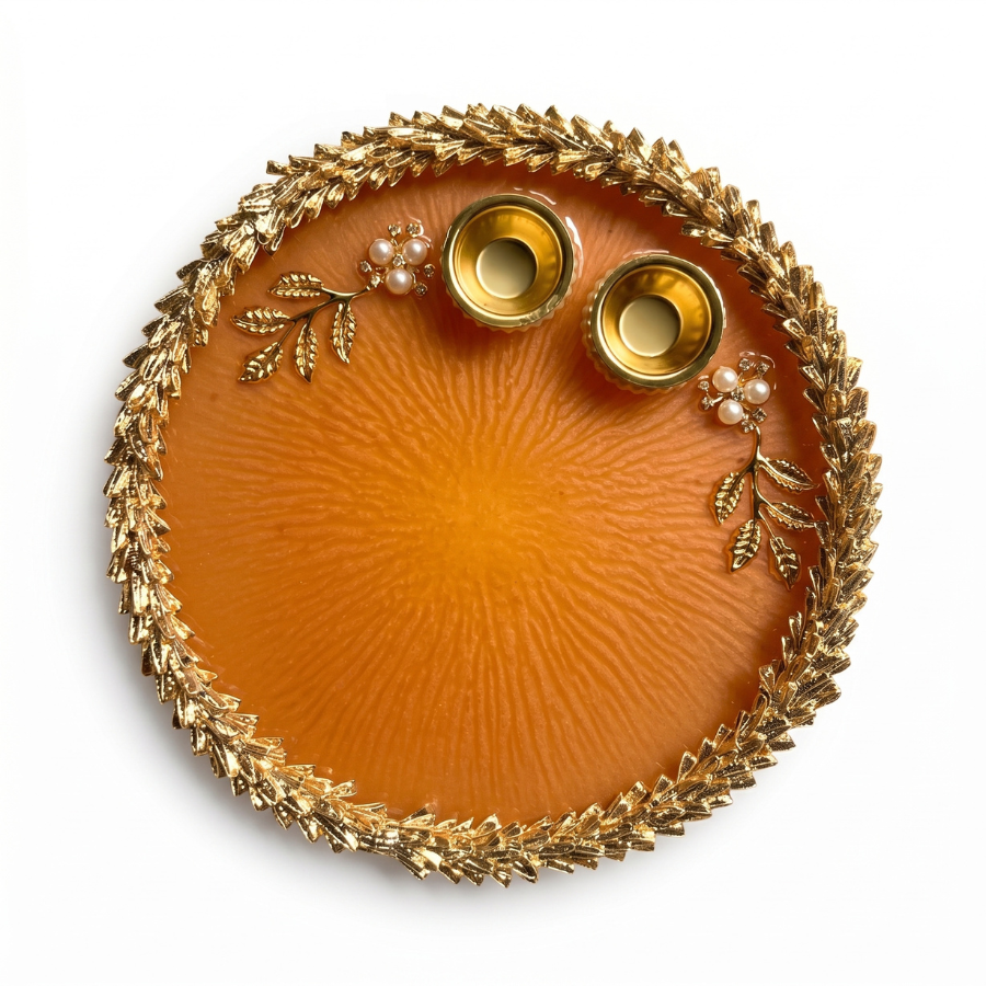 Sunset Amber Leaf Resin Pooja Thali