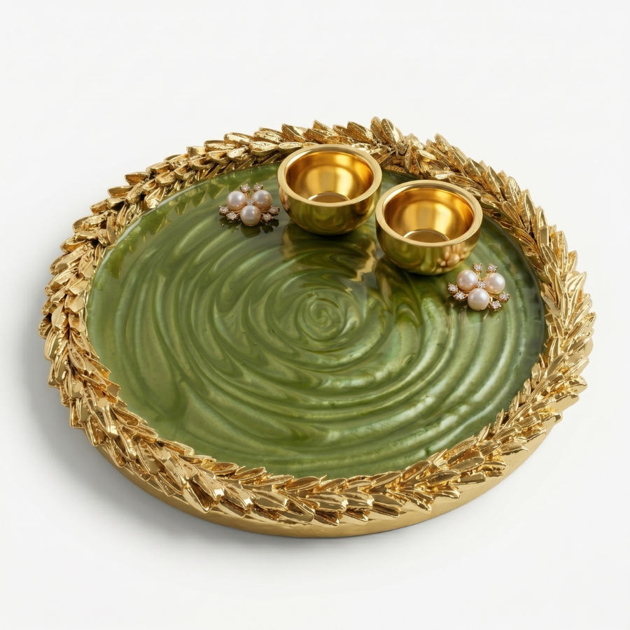 Olive Jade Swirl Resin Pooja Thali