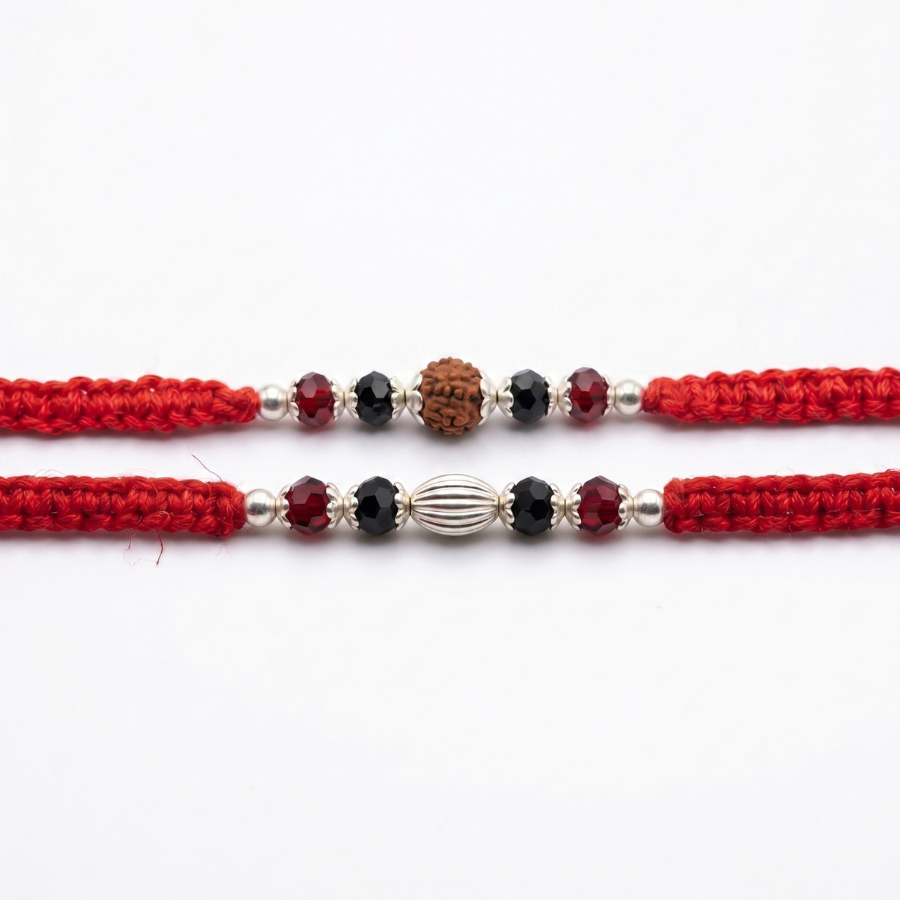 Crimson Crystal Rudraksha Rakhi Combo