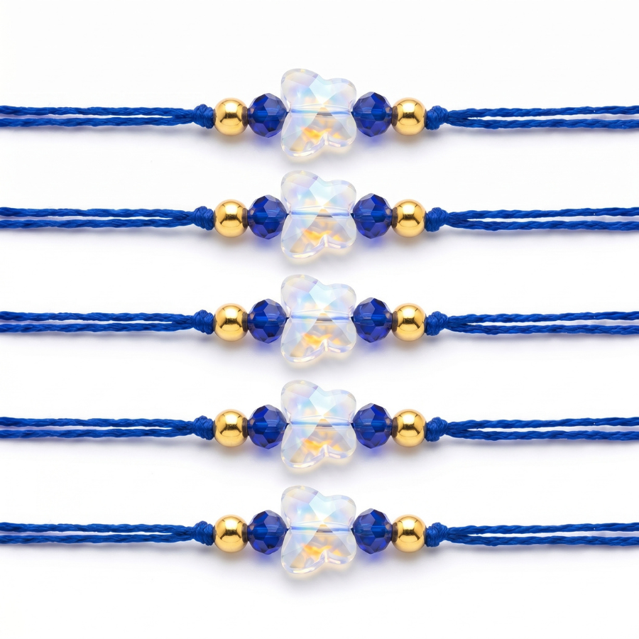 Blue Crystal Butterfly Rakhi Combo (Set of 5)