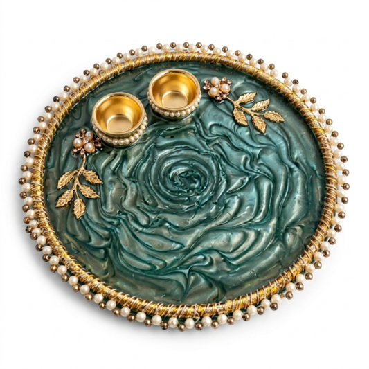 Emerald Swirl Resin Pooja Thali