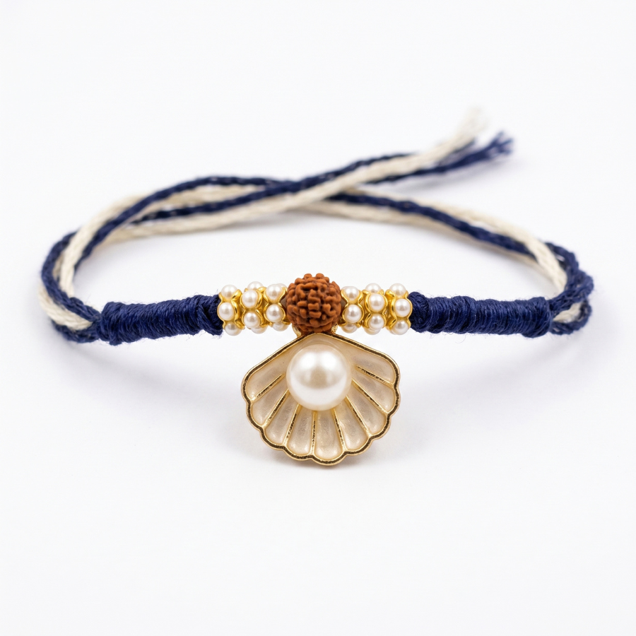 Pearl Seashell Rudraksha Rakhi