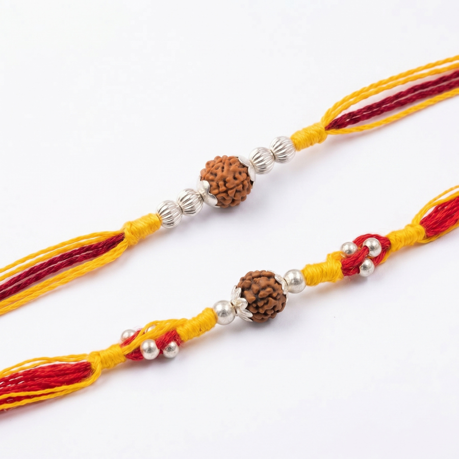 Rudraksha Silver Bead Rakhi Combo Set of 2