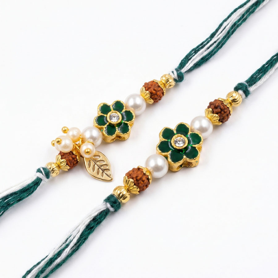 Emerald Blossom Rakhi Combo Set of 2